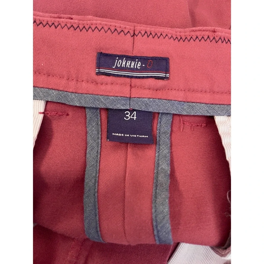 JOHNNIE-O Sz 34 Shorts Neal Malibu Red Flat Front Chino Stretch Twill *Flaw*